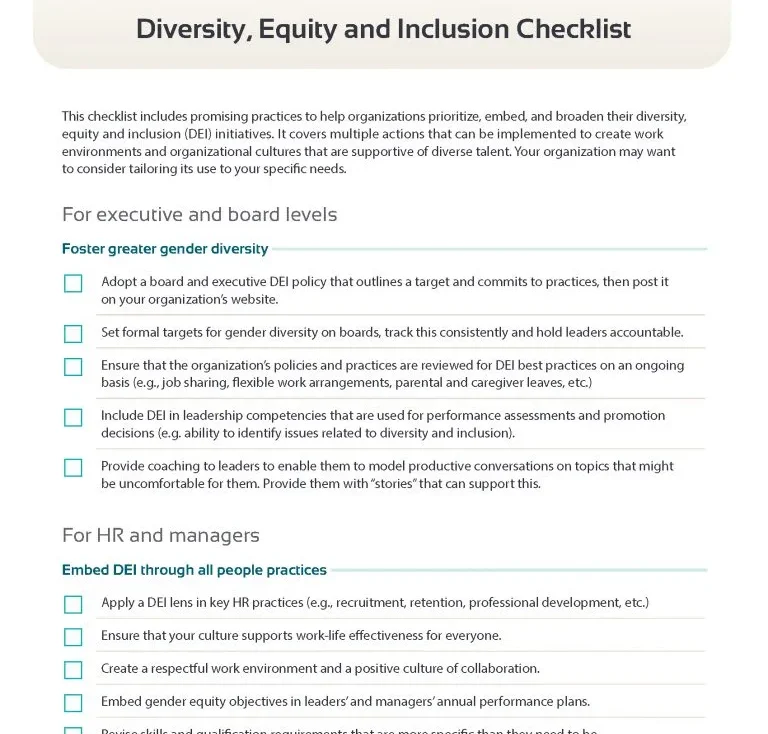 DEI checklist cover page