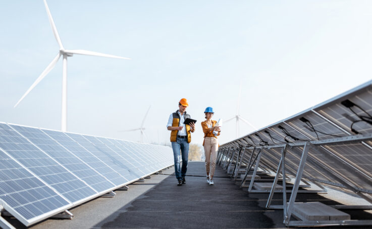 Engineers on a solar power plant