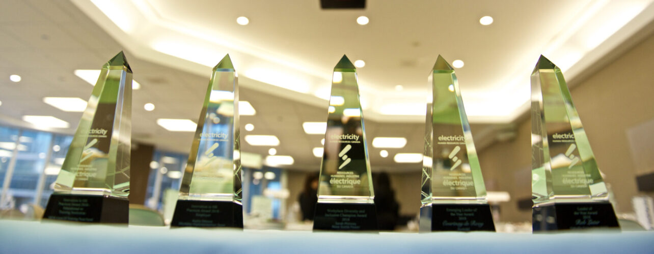 Five EHRC award trophies are lined up